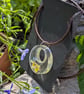 Mini Pansies Clear Pendant - antique leather necklace 