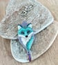 Turquoise blue beadwork fox keyring or bag charm