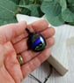 Sparkly Dichroic Glass Abstract Pattern Necklace. Adjustable Length Waxed Cord - Image 2