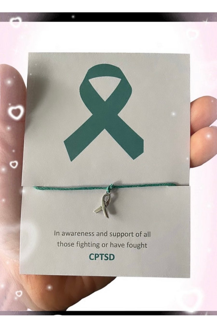 CPTSD wish bracelet awareness ribbon charm corded wish bracelet gift