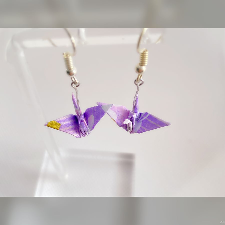 Origami Crane Earrings, Paper Crane Earrings, Wishes Earring, Paper Bird Earring