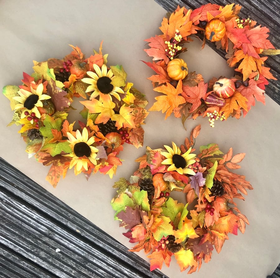 Autumn leaves grapevine door wreath sunflower hanging porch decor for Halloween 