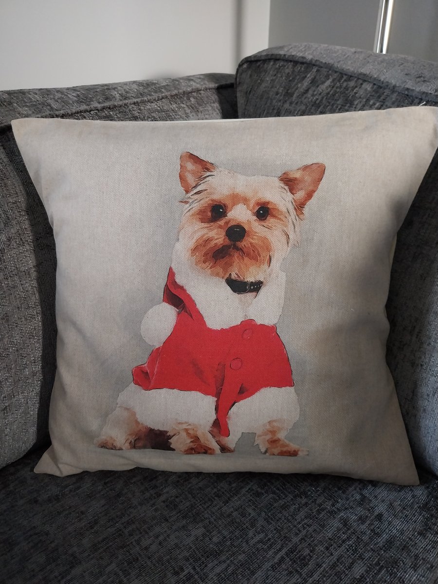 Handmade Print Cushion Cover Animal Dog Yorkshi Folksy