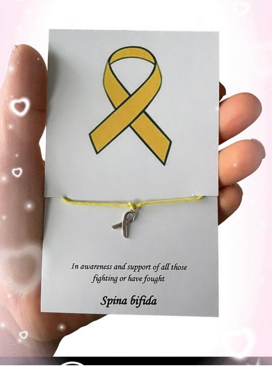 Spina bifida awareness wish bracelet yellow ribbon charm corded wish bracelet 