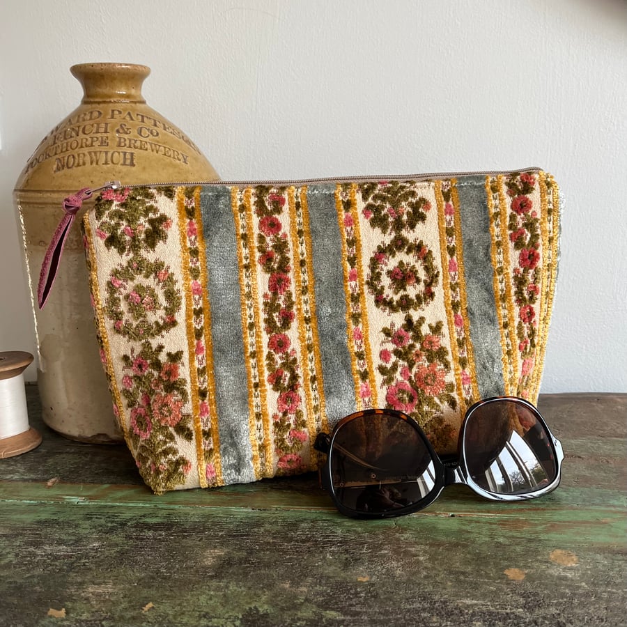 Reclaimed vintage textured fabric large zip pouch