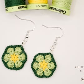 Floral crochet earrings with sterling silver hooks, drop earrings, gift for her