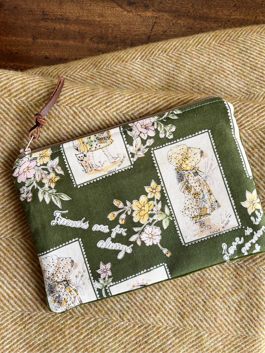 Reclaimed Holly Hobbie cotton and velvet zip pouch