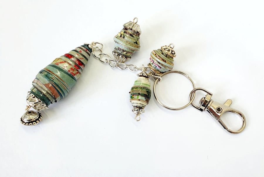 Keyring made from handrolled paper beads