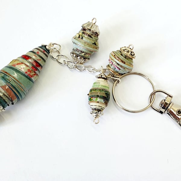 Keyring made from handrolled paper beads