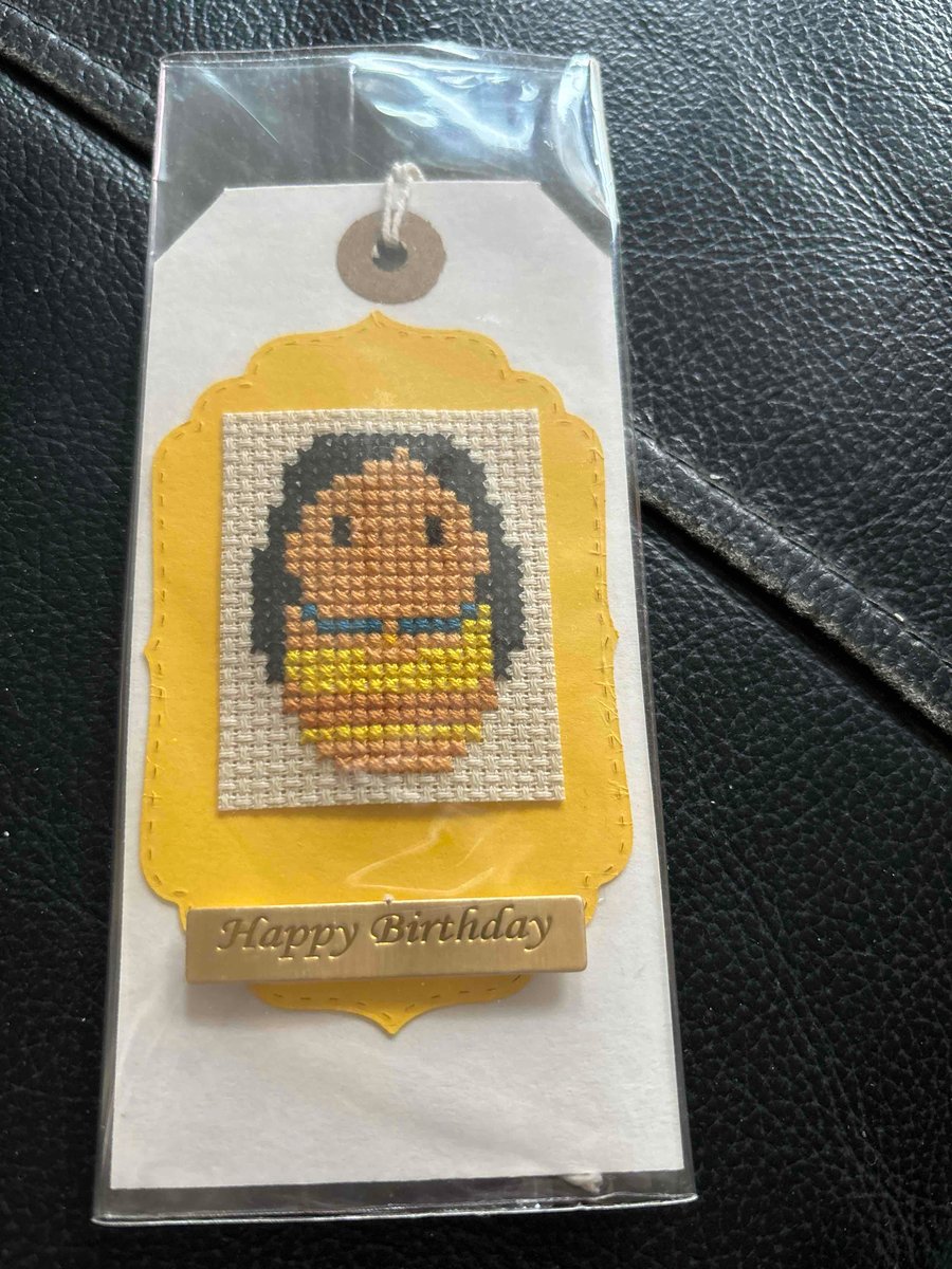 Cross stitched happy birthday gift tag 
