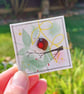 Handmade Sea Glass Robin - Original Watercolour Mini Canvas Fridge Magnet