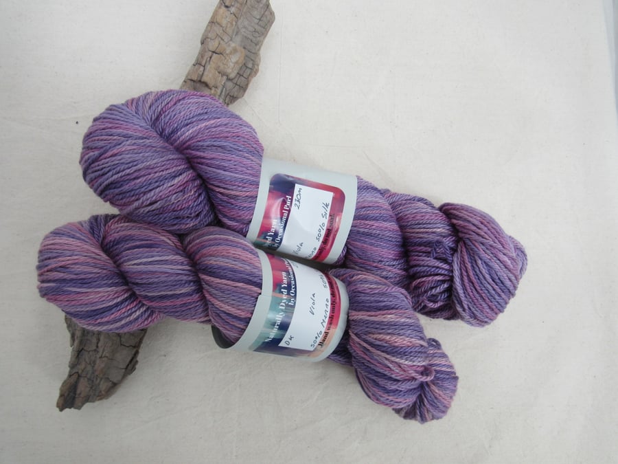 100g Viola Merino Silk Space Dyed Natural Dye DK Yarn