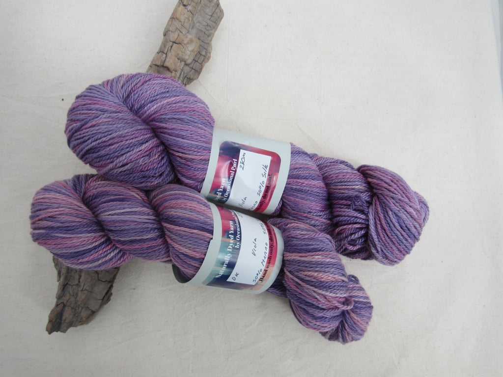 100g Viola Merino Silk Space Dyed Natural Dye DK Yarn