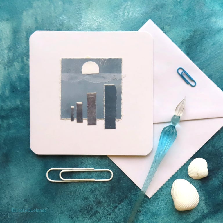 Blank art abstract coastal moonrise OOAK collage art artist card