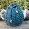 Knitted tea cosy cable design in grey wool, large tea cosy 
