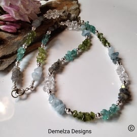 Ombre Gemstone Necklace Silver Plated