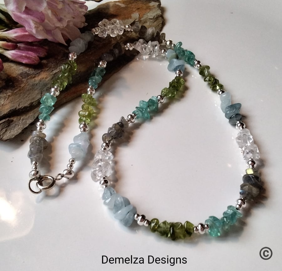 Ombre Gemstone Necklace Silver Plated