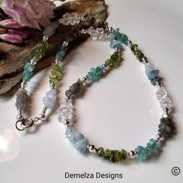 Ombre Gemstone Necklace Silver Plated