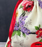 Floral 1940s Vintage Barkcloth Fabric Drawstring Bag, Gift Bag - Red  - Image 2