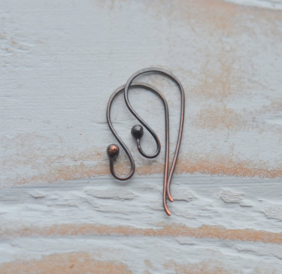 Handmade Aged Copper Ball Earwires, Set of 3 Pairs