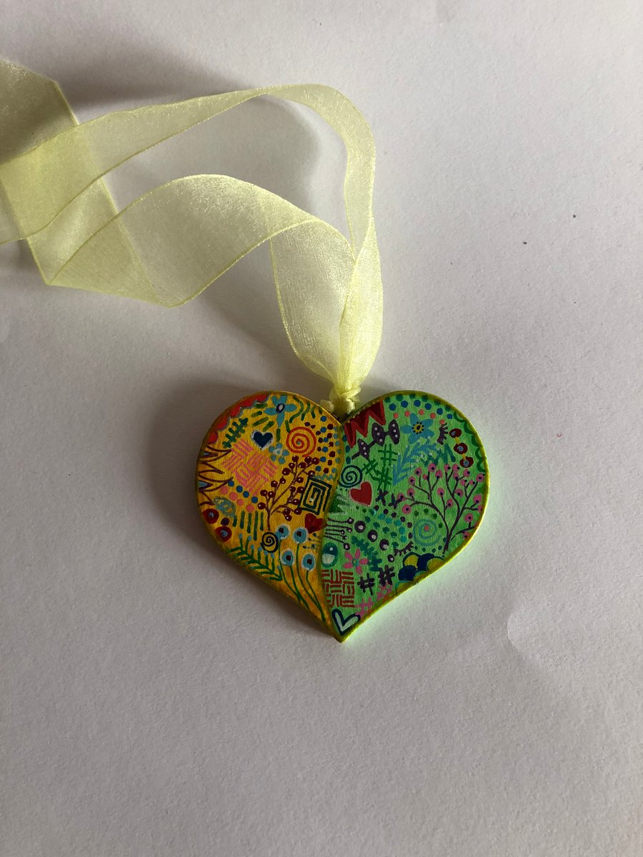 Original hand painted wooden heart