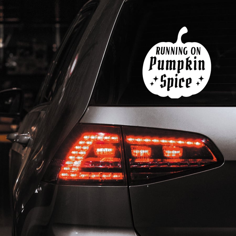Running On Pumpkin Spice Decal Sticker Autumnal Car Sticker Halloween Spooky Car