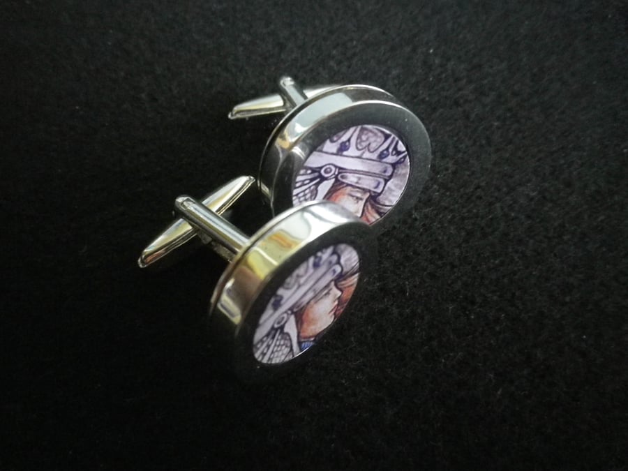 Warrior Queen cuff links, free shipping, gift wrapped, dramatic image, Ref 1234