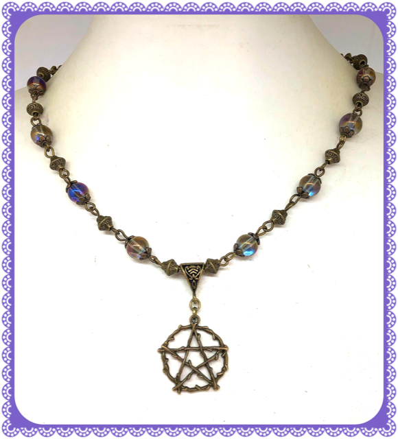 One of a Kind Bronze Wicca Pentagram necklace