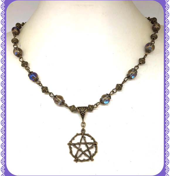 One of a Kind Bronze Wicca Pentagram necklace