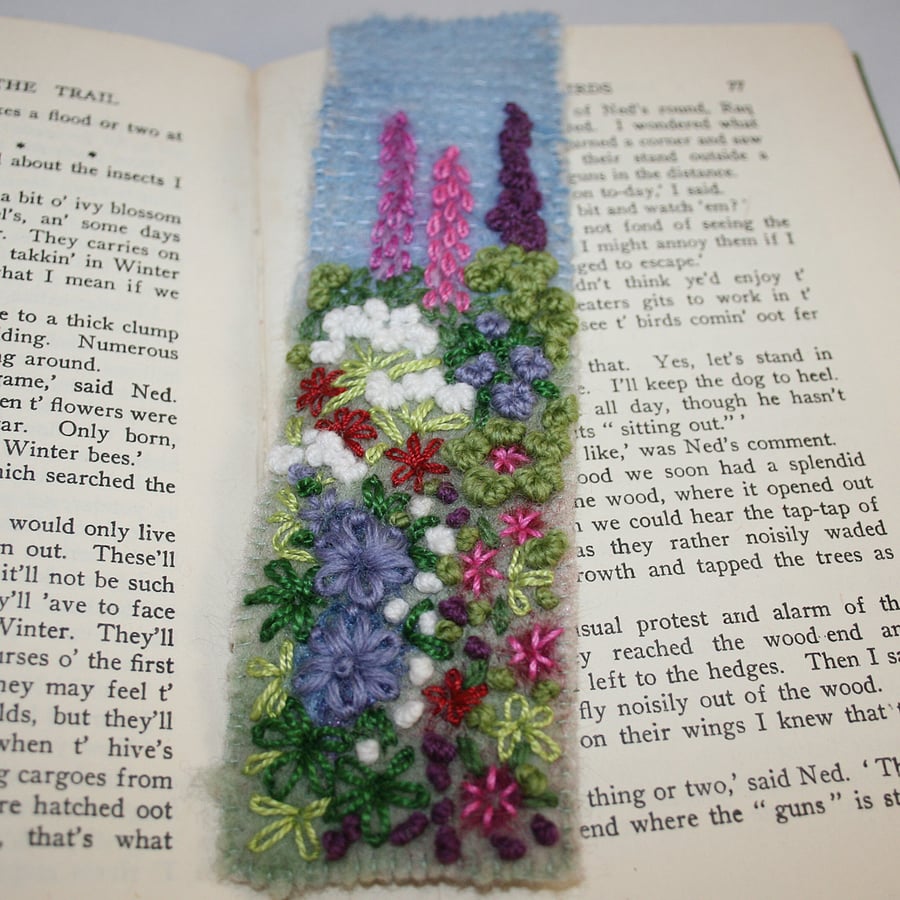 Cottage Garden Embroidered and felted bookmark Folksy