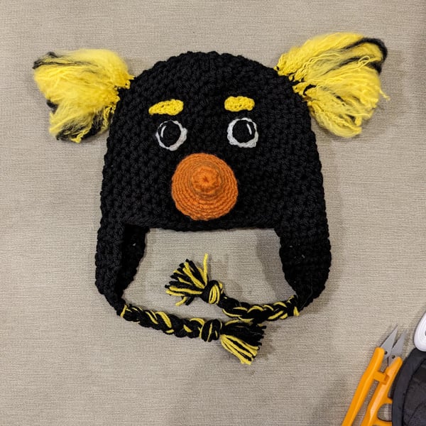 Crochet rockhopper penguin hat, toddler, child, adult sizes