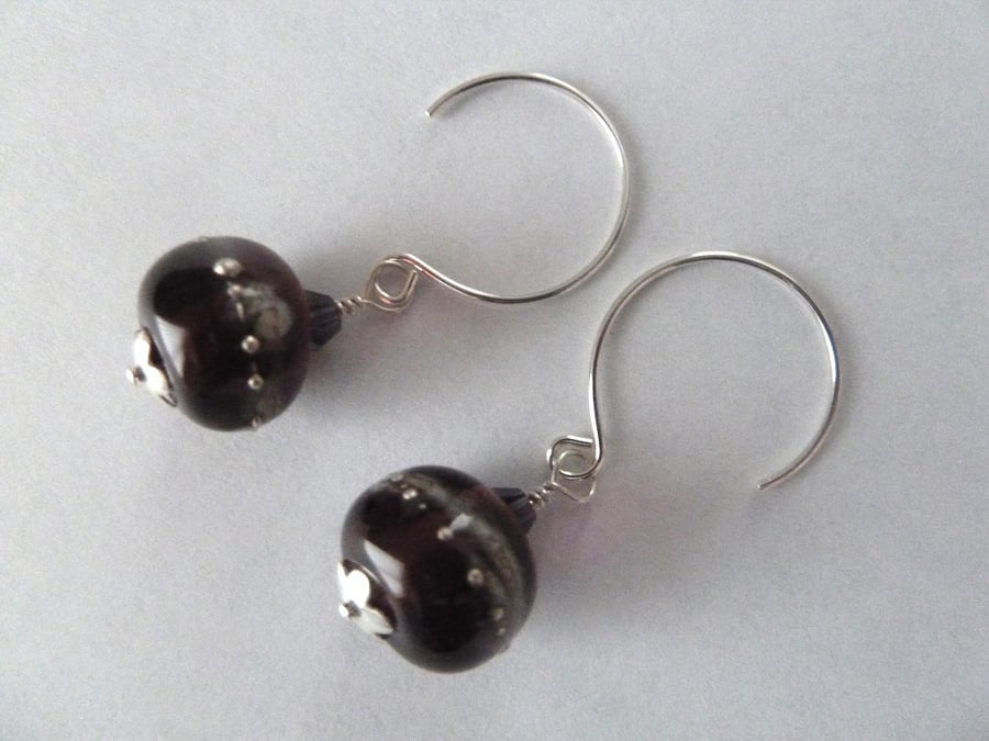 SALE sterling silver purple lampwork earrings