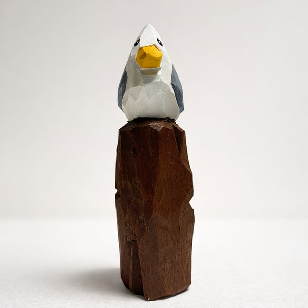 Mini Hand Carved Wooden Seagull Sculpture – One of a Kind Folk Art