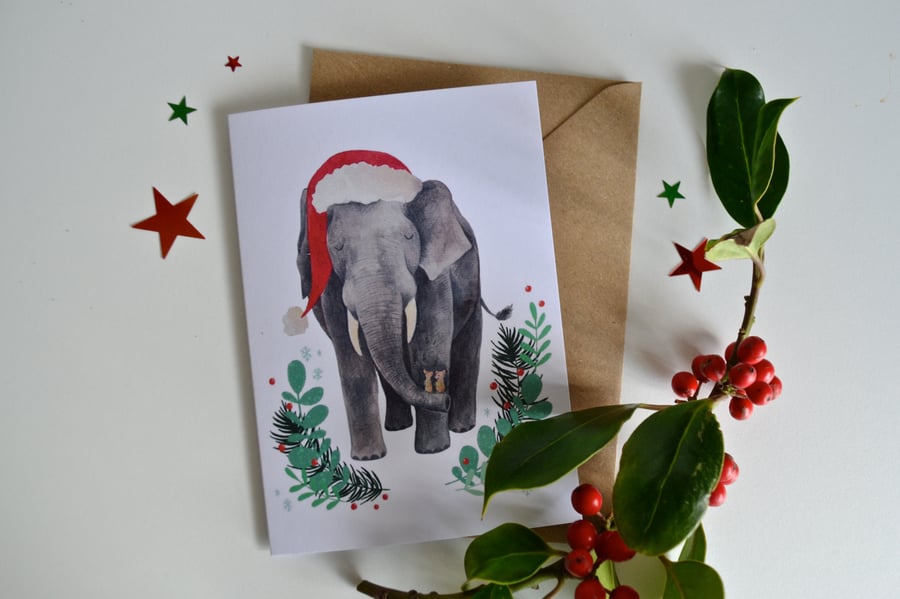 Eli the Elephant Christmas Card - Recycled & Eco Friendly Greetings Card