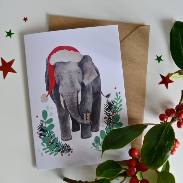 Eli the Elephant Christmas Card - Recycled & Eco Friendly Greetings Card