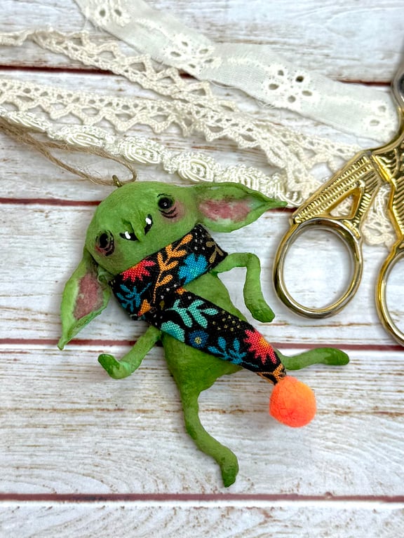 Spun Cotton Hanging Goblin with Orange Scarf