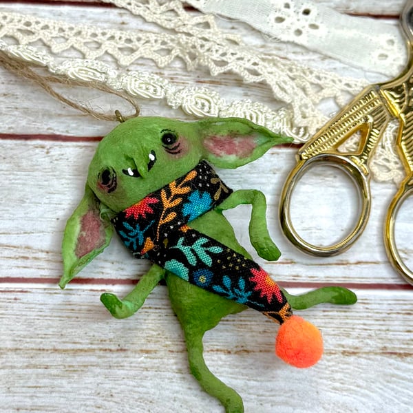 Spun Cotton Hanging Goblin with Orange Scarf