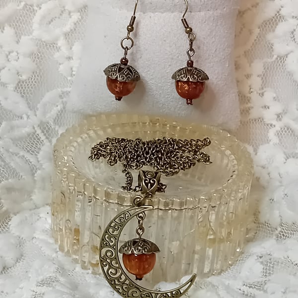 Tigers Eye Resin Necklace & Earrings Set