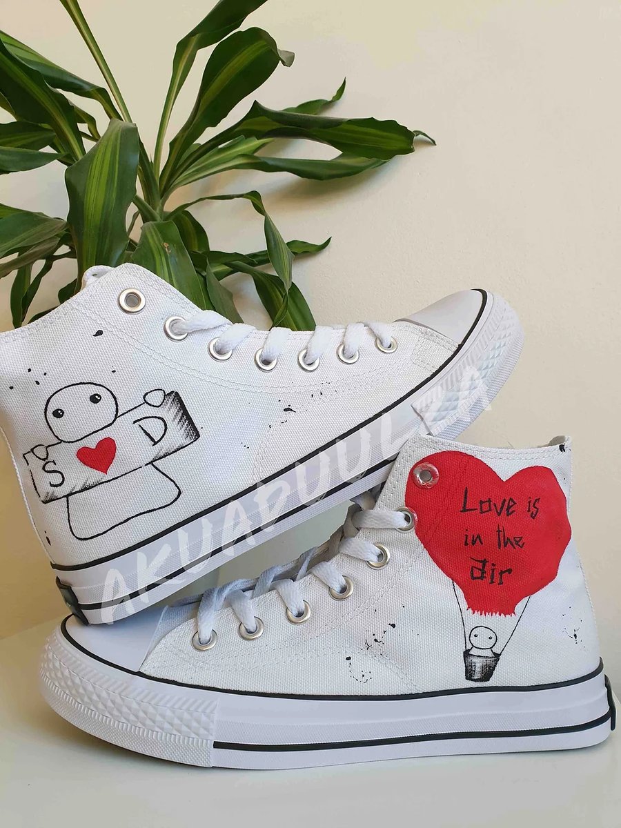 Personalised heart painted shoes, Cute doodles painted shoes
