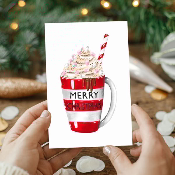 Merry Christmas Hot Chocolate Card, Blank Inside, A6