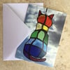 Greetings Card - Stained glass 'Rainbow Cat' 