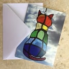 Greetings Card - Stained glass 'Rainbow Cat' 