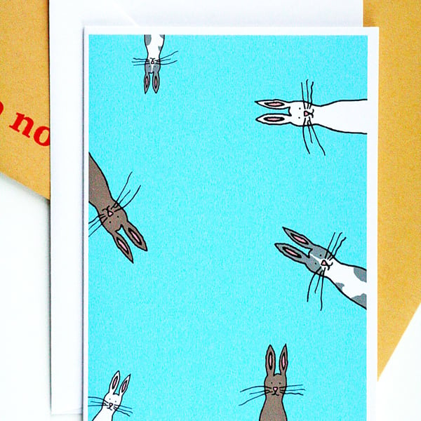 Bunnies (blue background) Illustration A6 Card