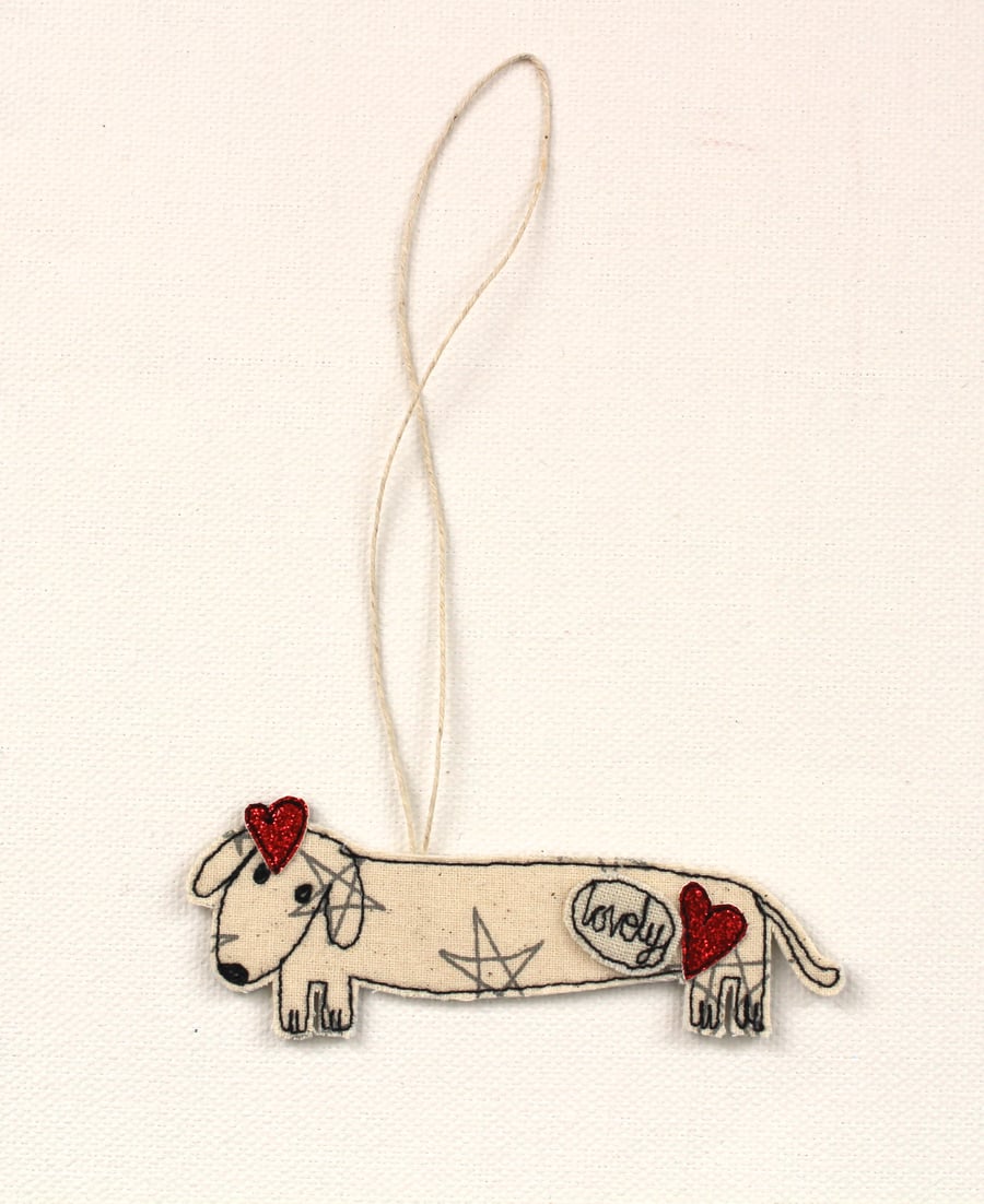 'Lovely Mr Sausage Dog' - Cream with Stars