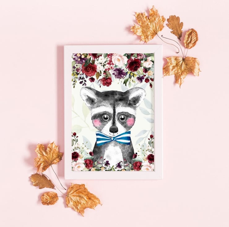 Floral Raccoon Pattern Print Premium Backpack main image 0