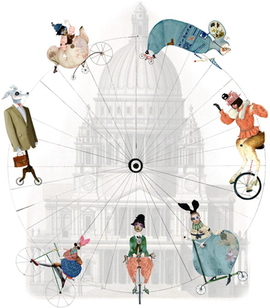 London Giclee Print Cyclists in London A3