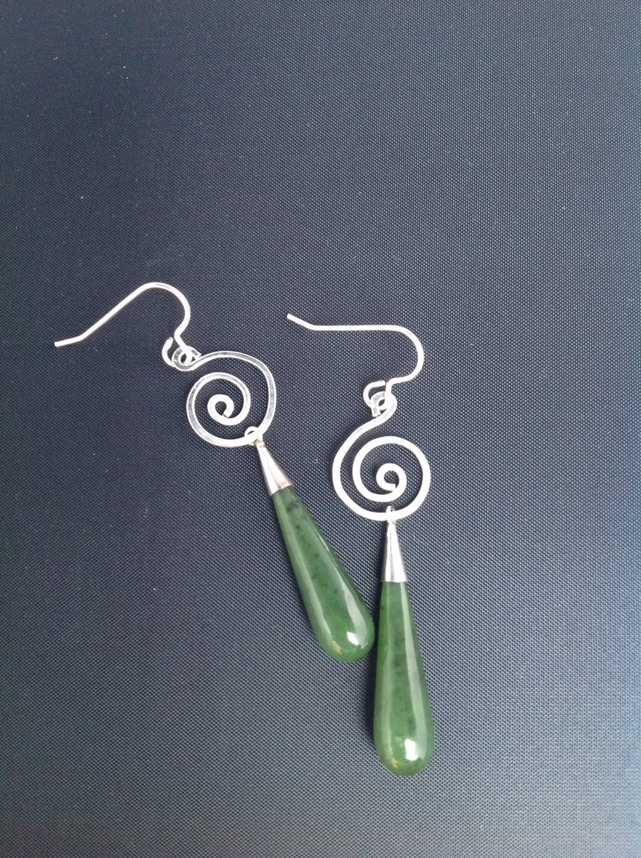 Sterling silver and Jade swirl earrings