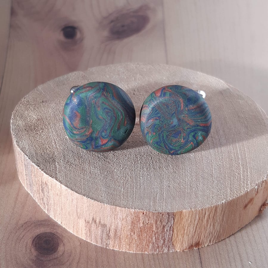 Dark green, navy and sienna cufflinks with gift box included