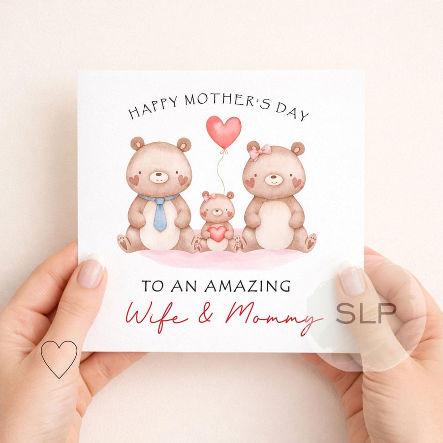 To An Amazing Wife & Mummy Mother's Day Card Cute Bear Family Card from Husband 