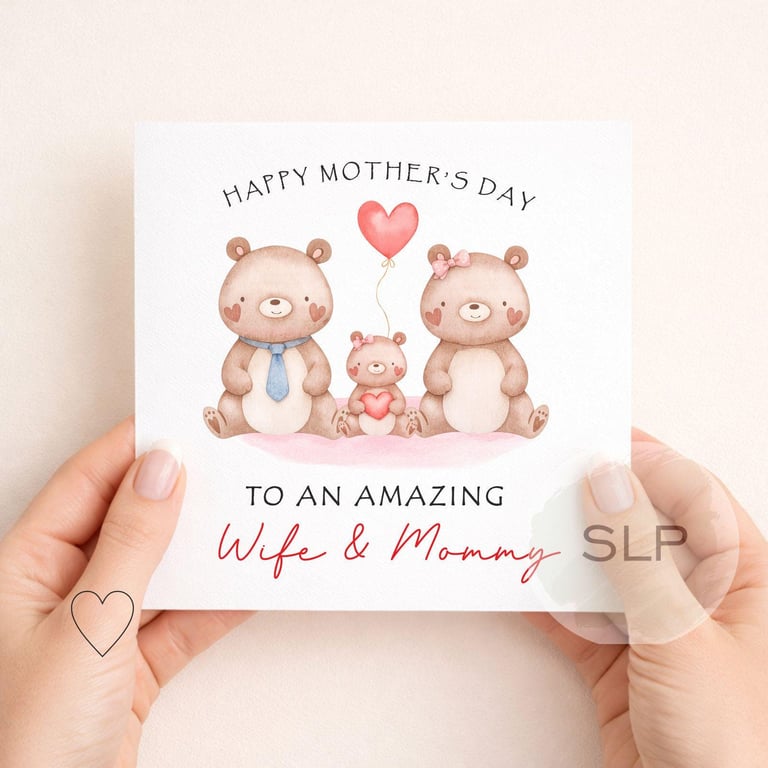 To An Amazing Wife & Mummy Mother's Day Card Cute Bear Family Card from Husband 